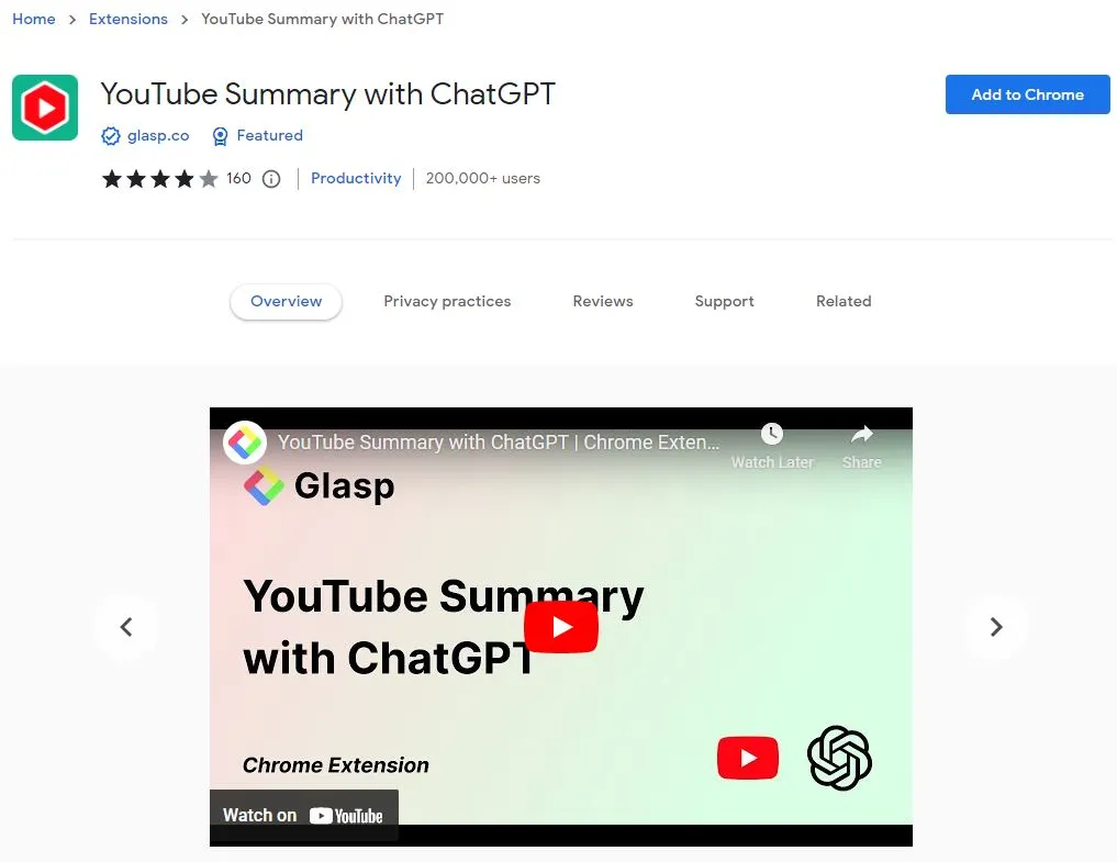 ChatGPT youtube summaries 